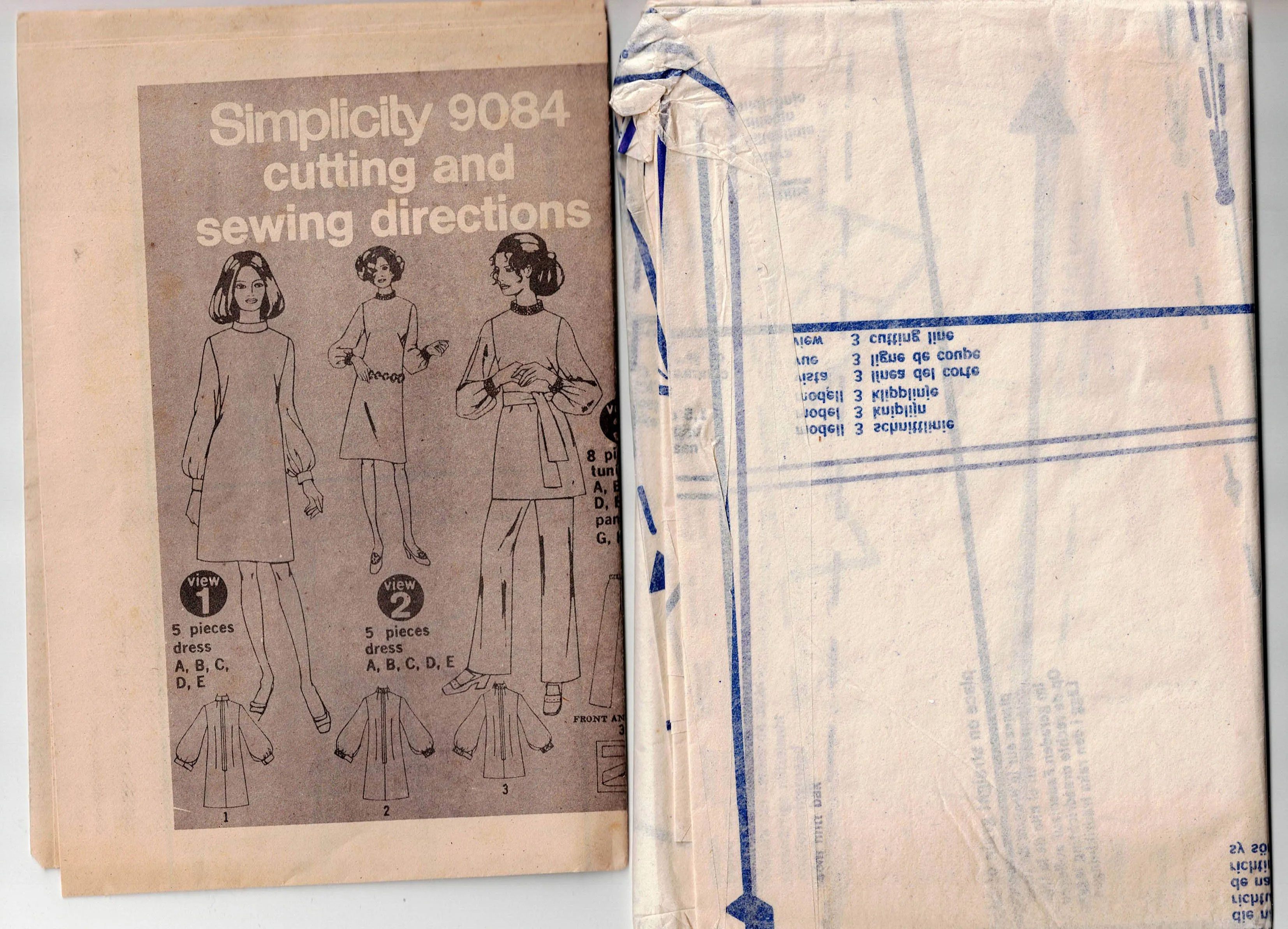 Simplicity 9084 Womens Half Sized High Collar Big Sleeved Dress Top & Pants 1970s Vintage Sewing Pattern Size 14 1/2 Bust 37 inches