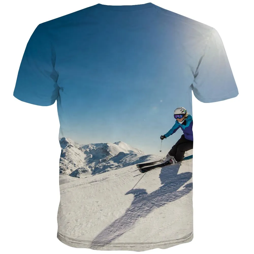 Ski T shirts Men White T-shirts 3d Movement Tshirts Cool Snowfield Tshirt Anime