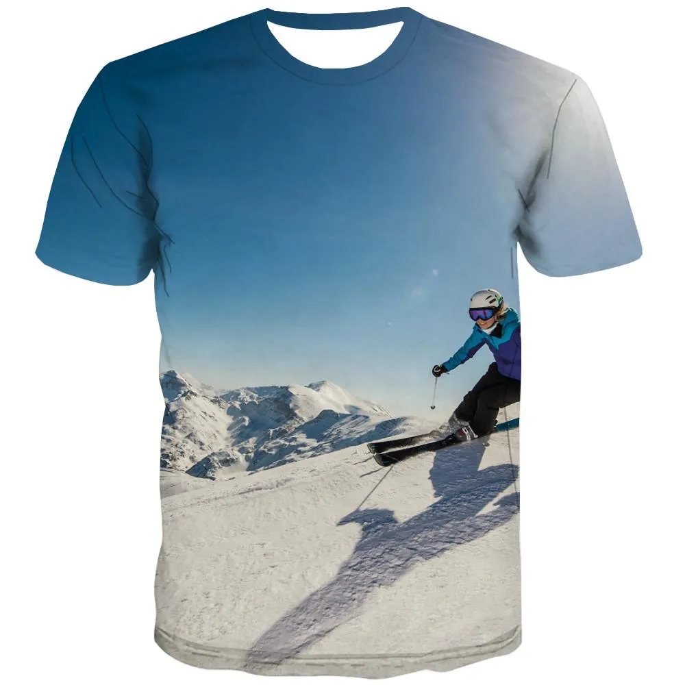 Ski T shirts Men White T-shirts 3d Movement Tshirts Cool Snowfield Tshirt Anime