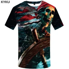 Skull T-shirts Men Pirate T-shirt 3d Captain Tshirt Anime Ocean T shirts Funny Metal Tshirts Print Mens Clothing Short Sleeve