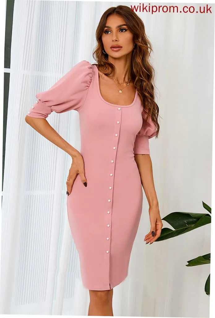 Sleeves U-Neck Club Dresses Dresses Elegant Midi 1/2 Blends Cotton Bodycon Marlee