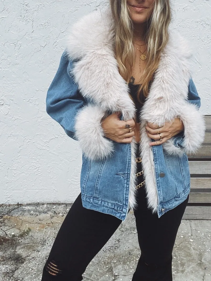 Sugar Momma Fur Trim & Denim Jacket