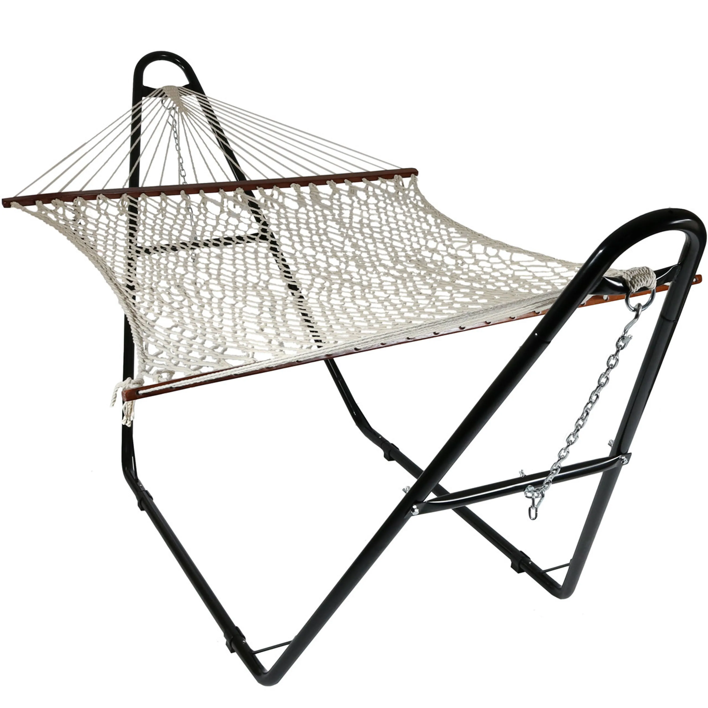 Sunnydaze 2-Person Cotton Rope Hammock with Multi-Use Steel Stand