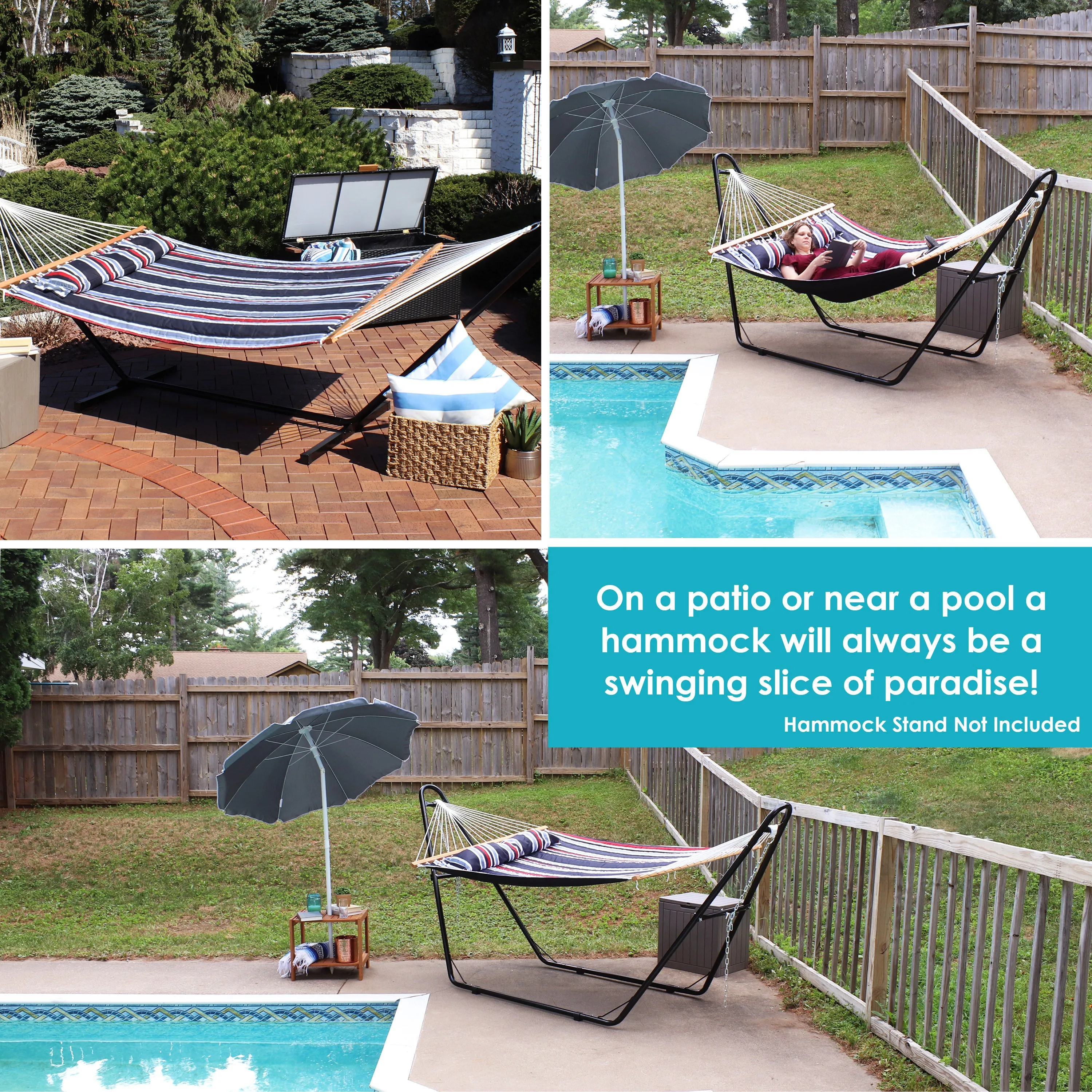 Sunnydaze 2-Person Quilted Fabric Double Hammock with Pillow