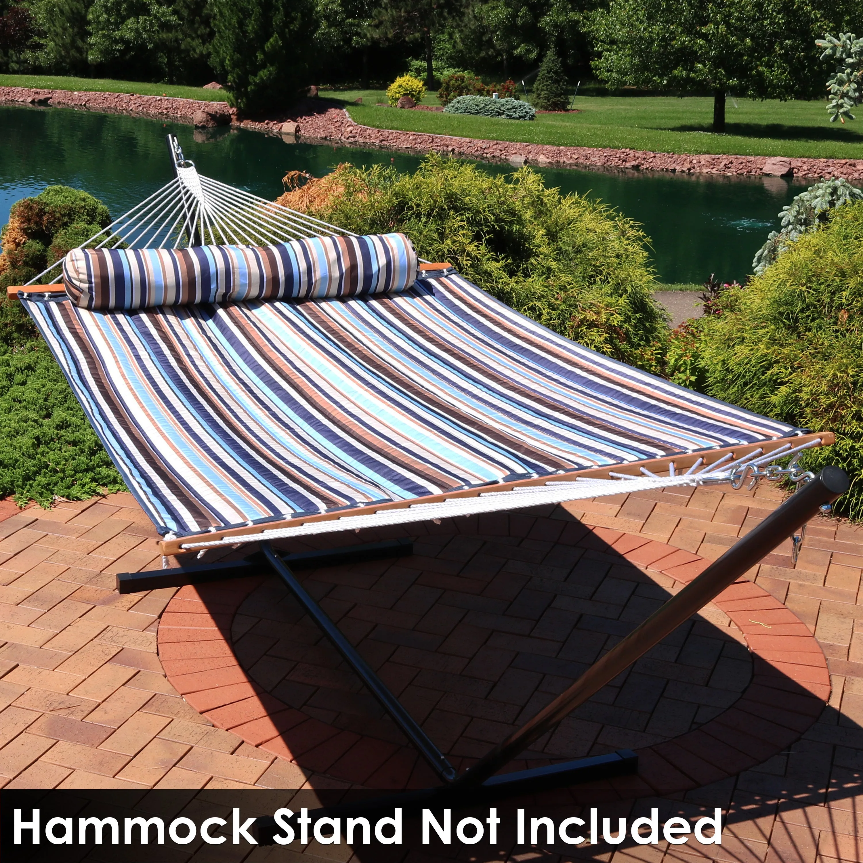 Sunnydaze 2-Person Quilted Fabric Double Hammock with Pillow