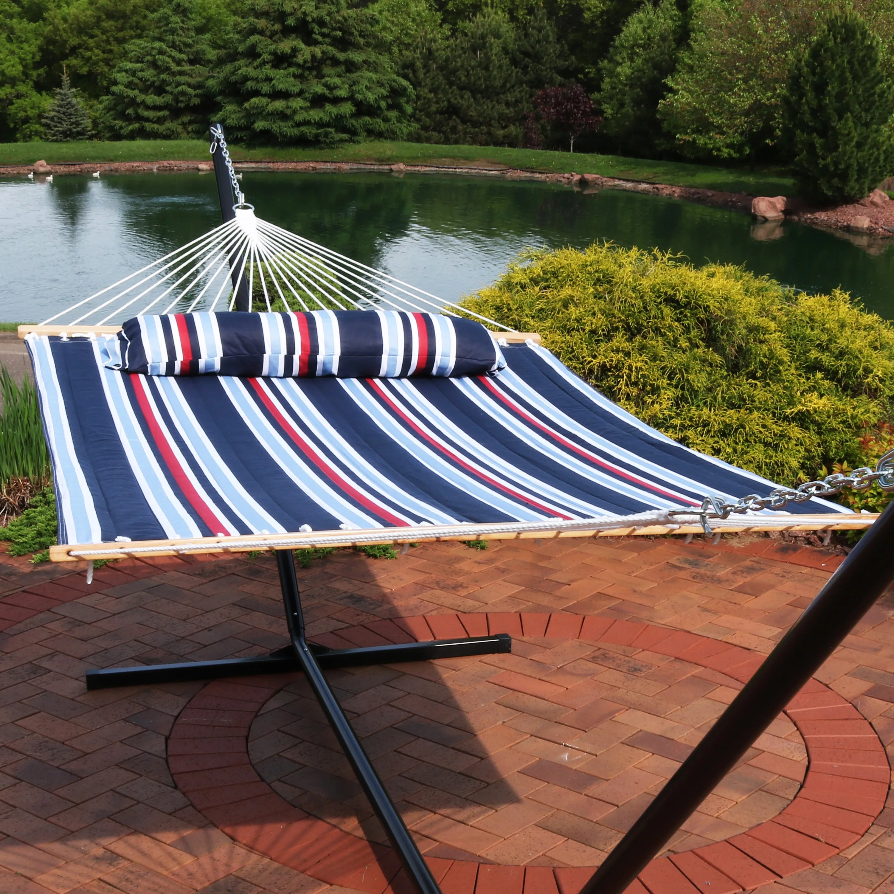 Sunnydaze 2-Person Quilted Fabric Double Hammock with Pillow