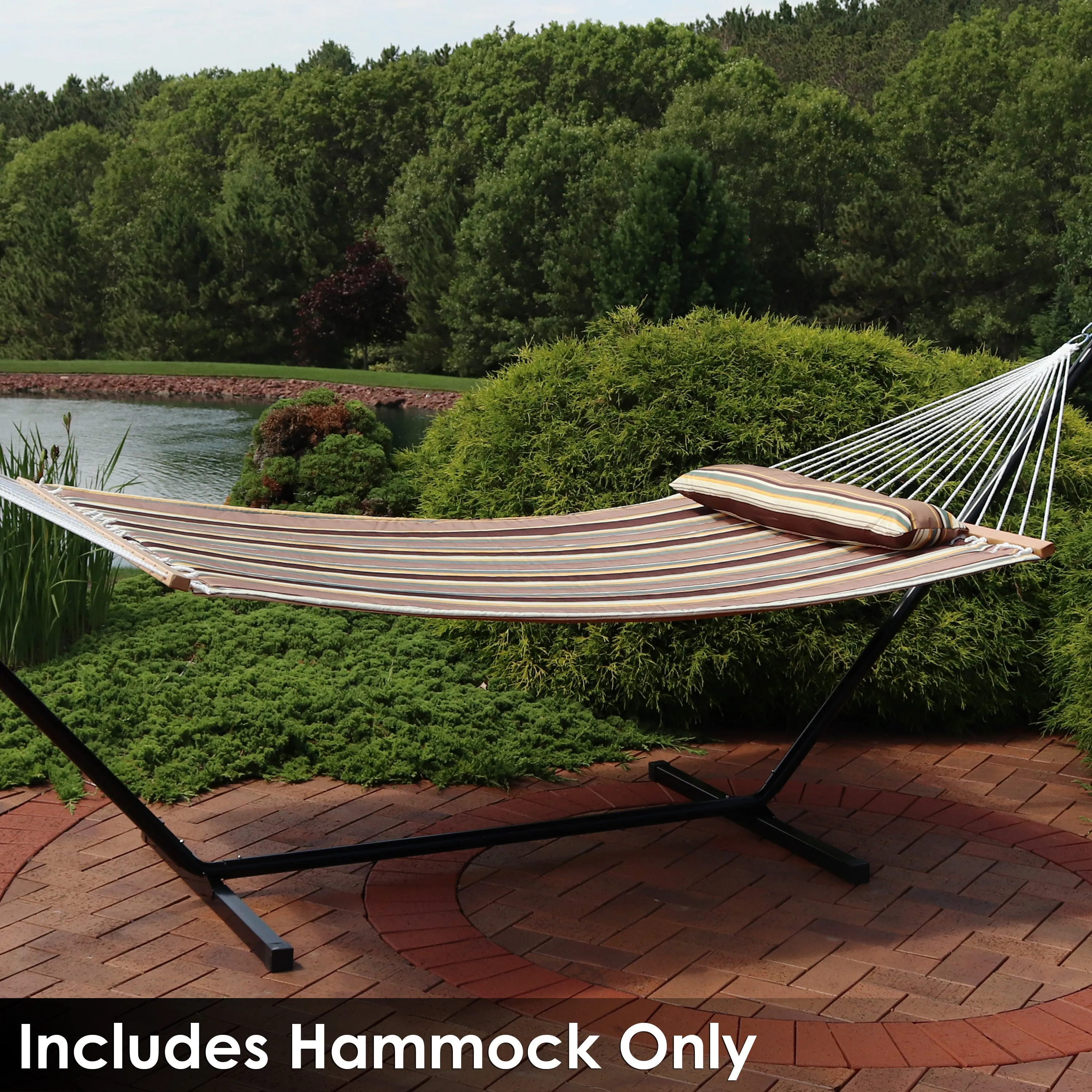 Sunnydaze 2-Person Quilted Fabric Double Hammock with Pillow