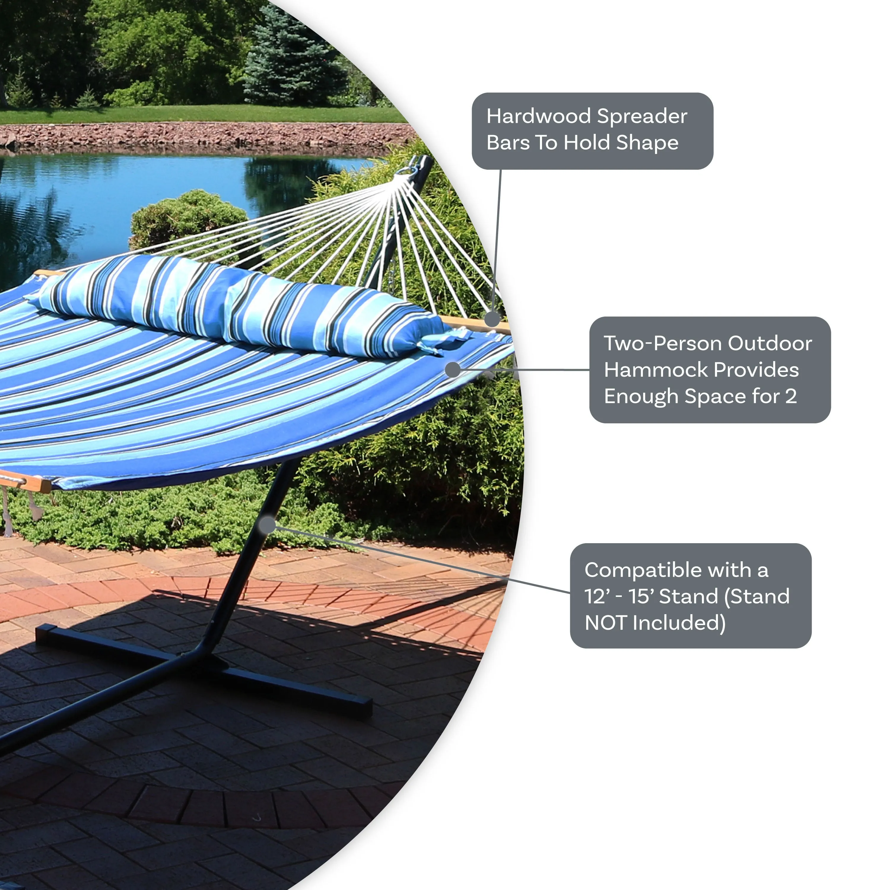 Sunnydaze 2-Person Quilted Fabric Double Hammock with Pillow