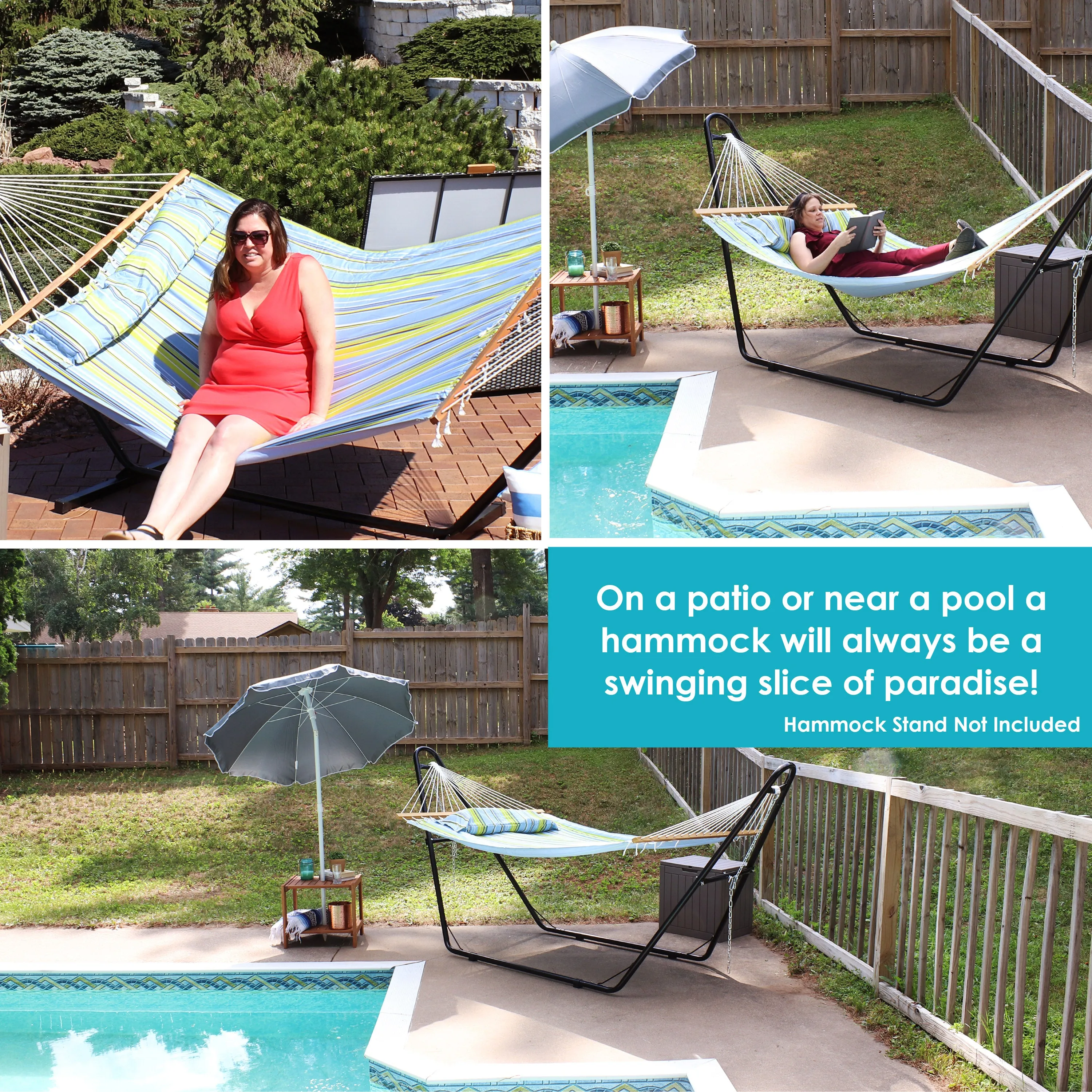 Sunnydaze 2-Person Quilted Fabric Double Hammock with Pillow