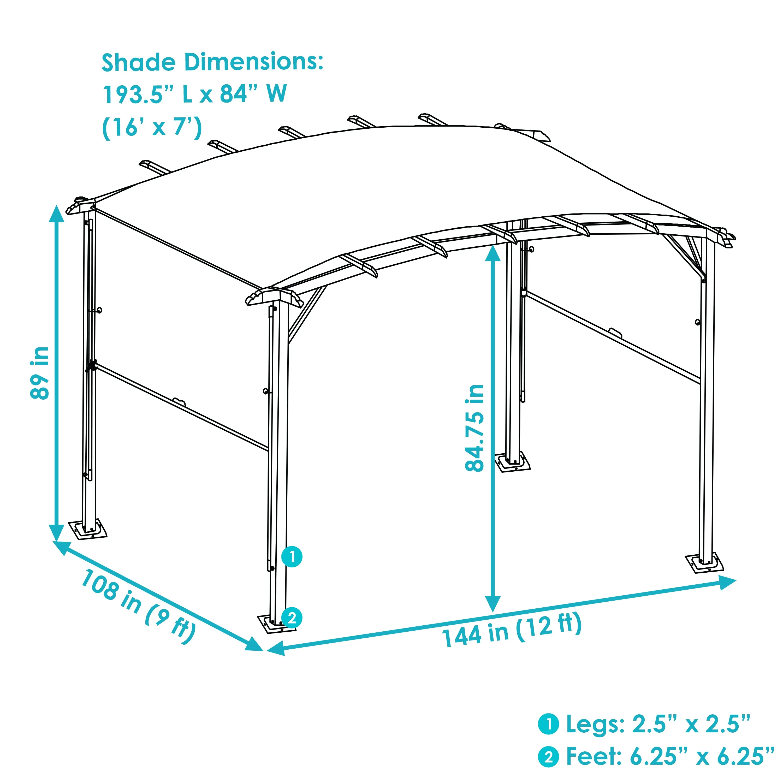 Sunnydaze 9' x12' Metal Arched Pergola with Retractable Canopy