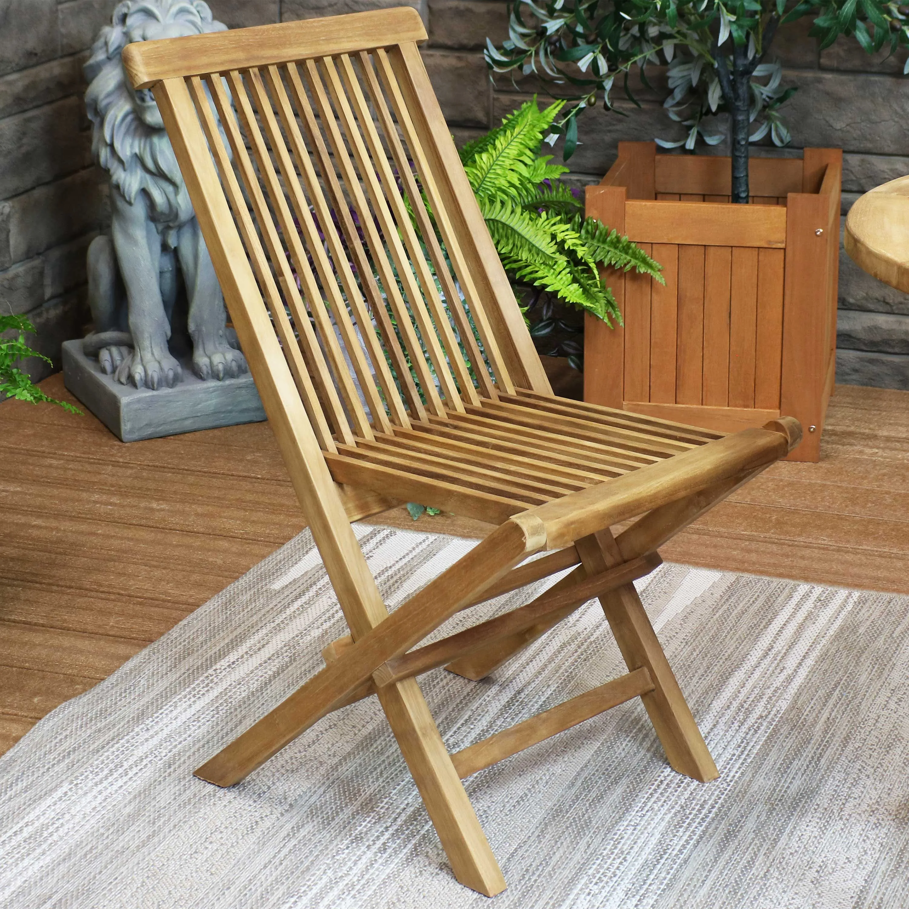 Sunnydaze Hyannis Teak Outdoor Folding Patio Chair with Slat Back