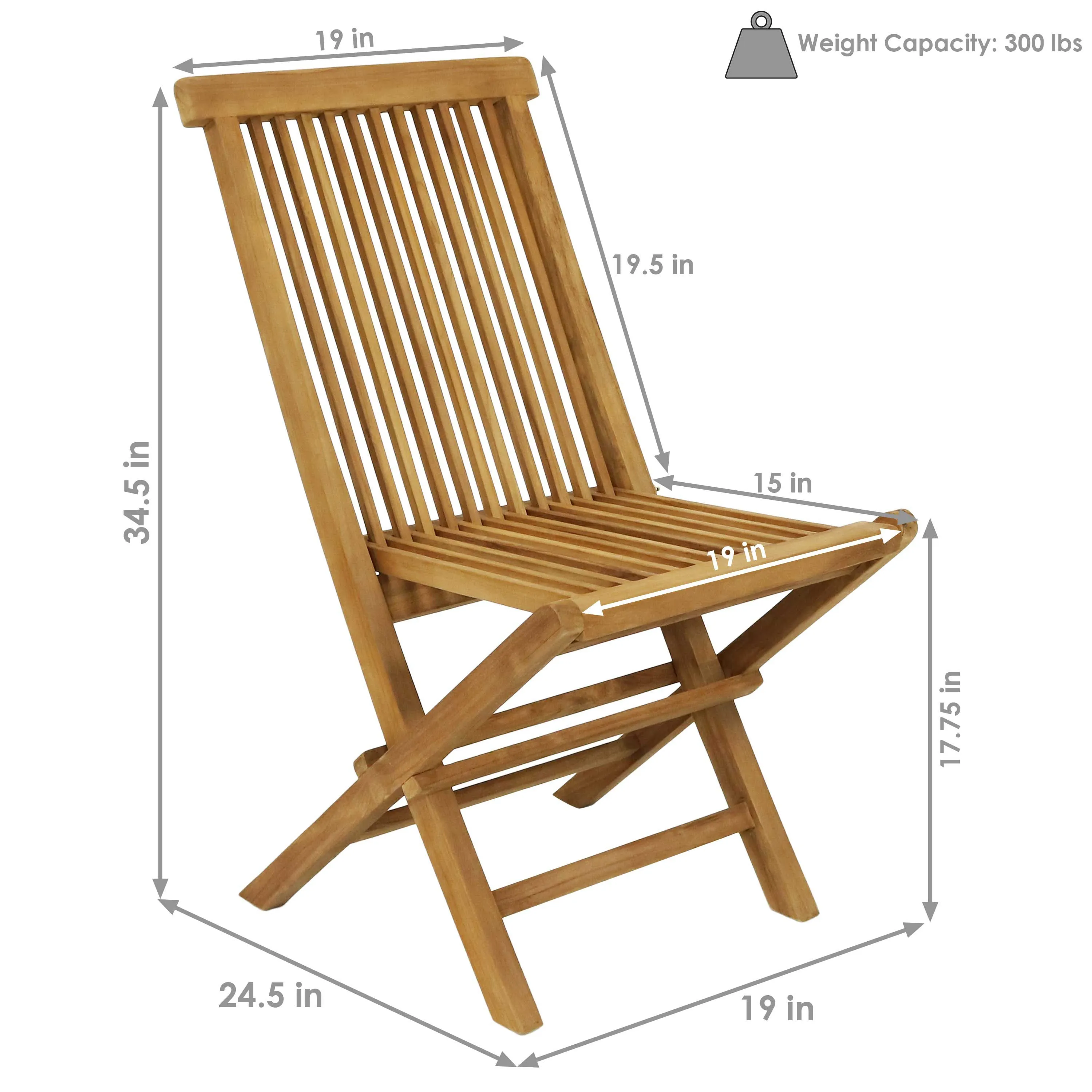 Sunnydaze Hyannis Teak Outdoor Folding Patio Chair with Slat Back