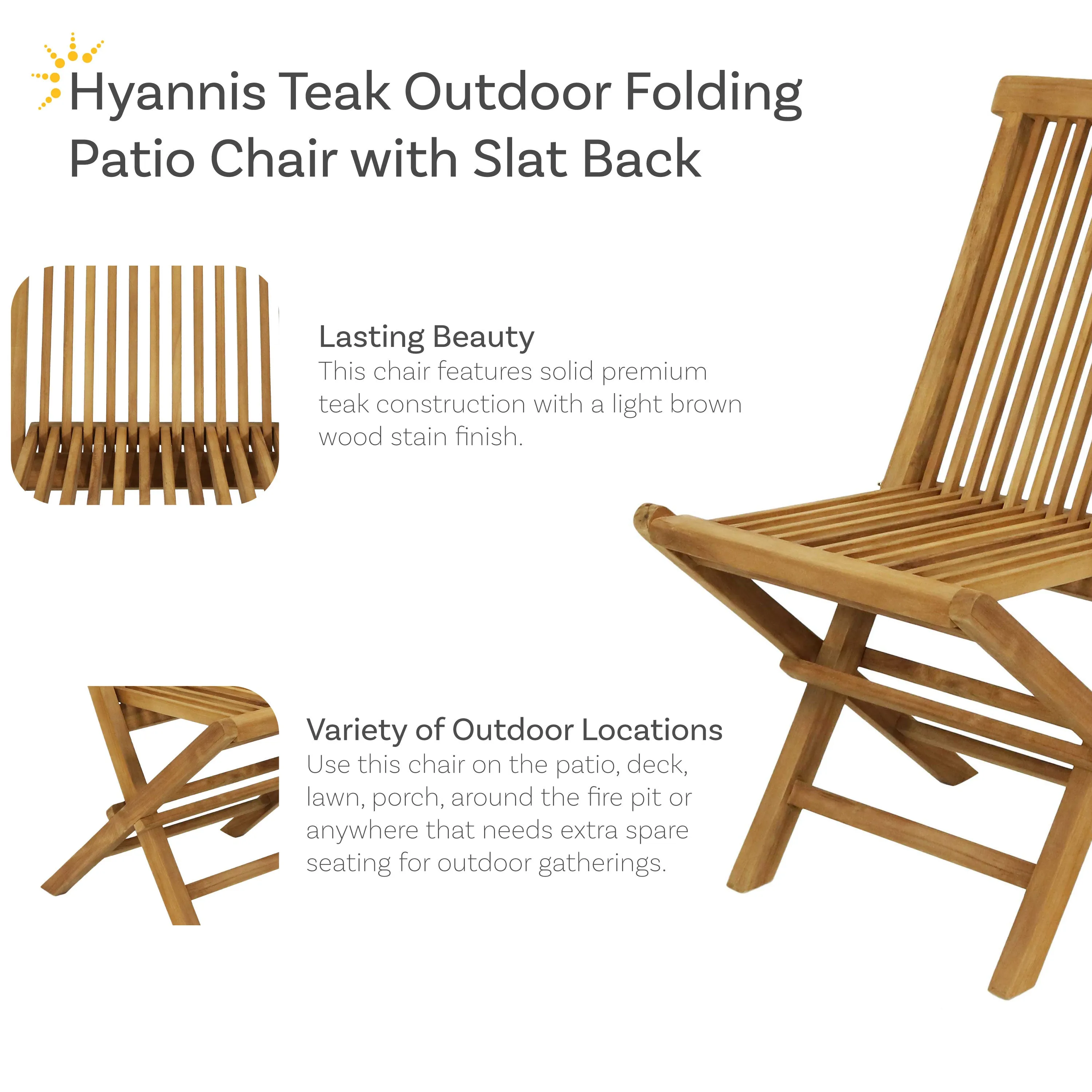 Sunnydaze Hyannis Teak Outdoor Folding Patio Chair with Slat Back