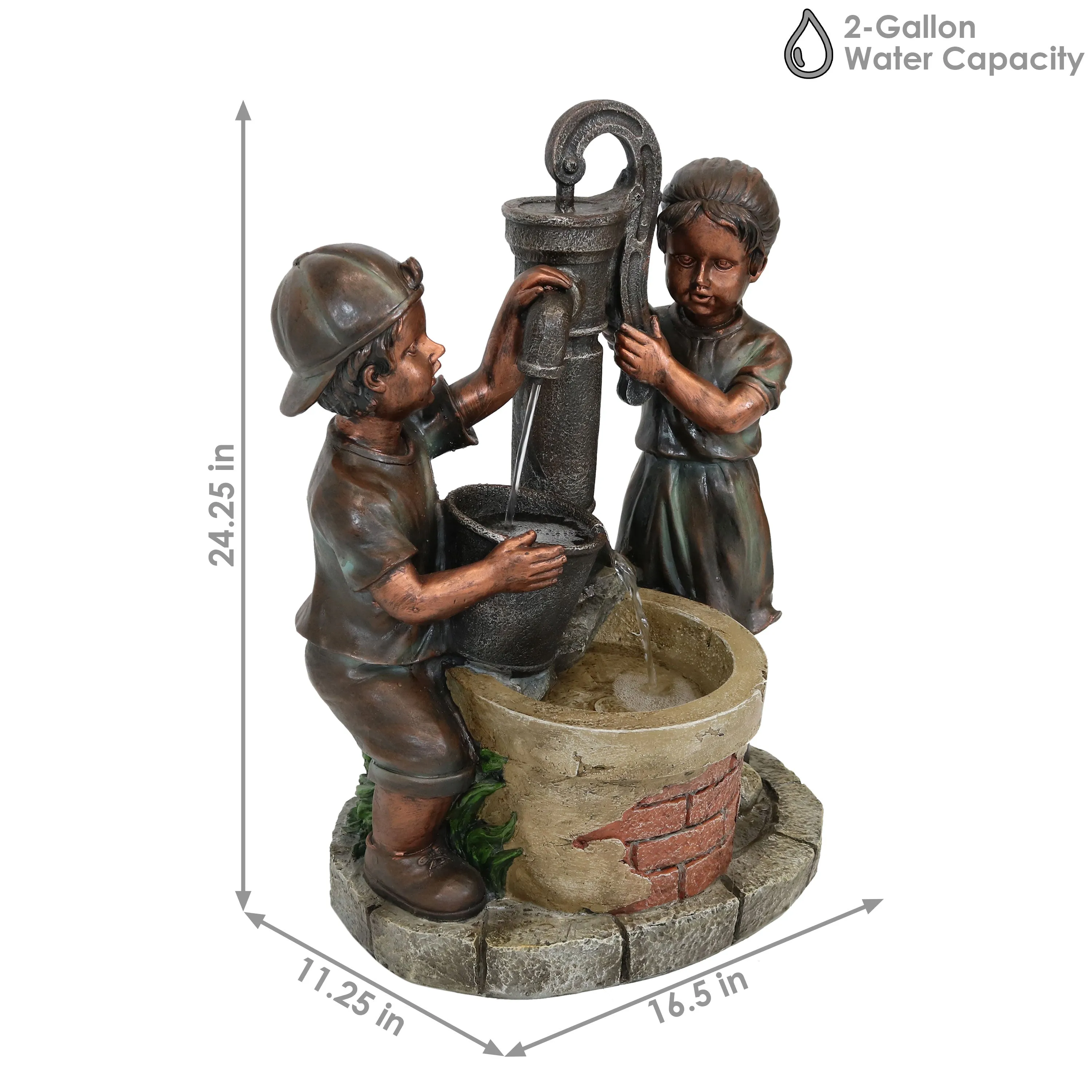 Sunnydaze Jack and Jill at Farmhouse Pump and Well Outdoor Fountain - 24"