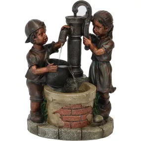 Sunnydaze Jack and Jill at Farmhouse Pump and Well Outdoor Fountain - 24"