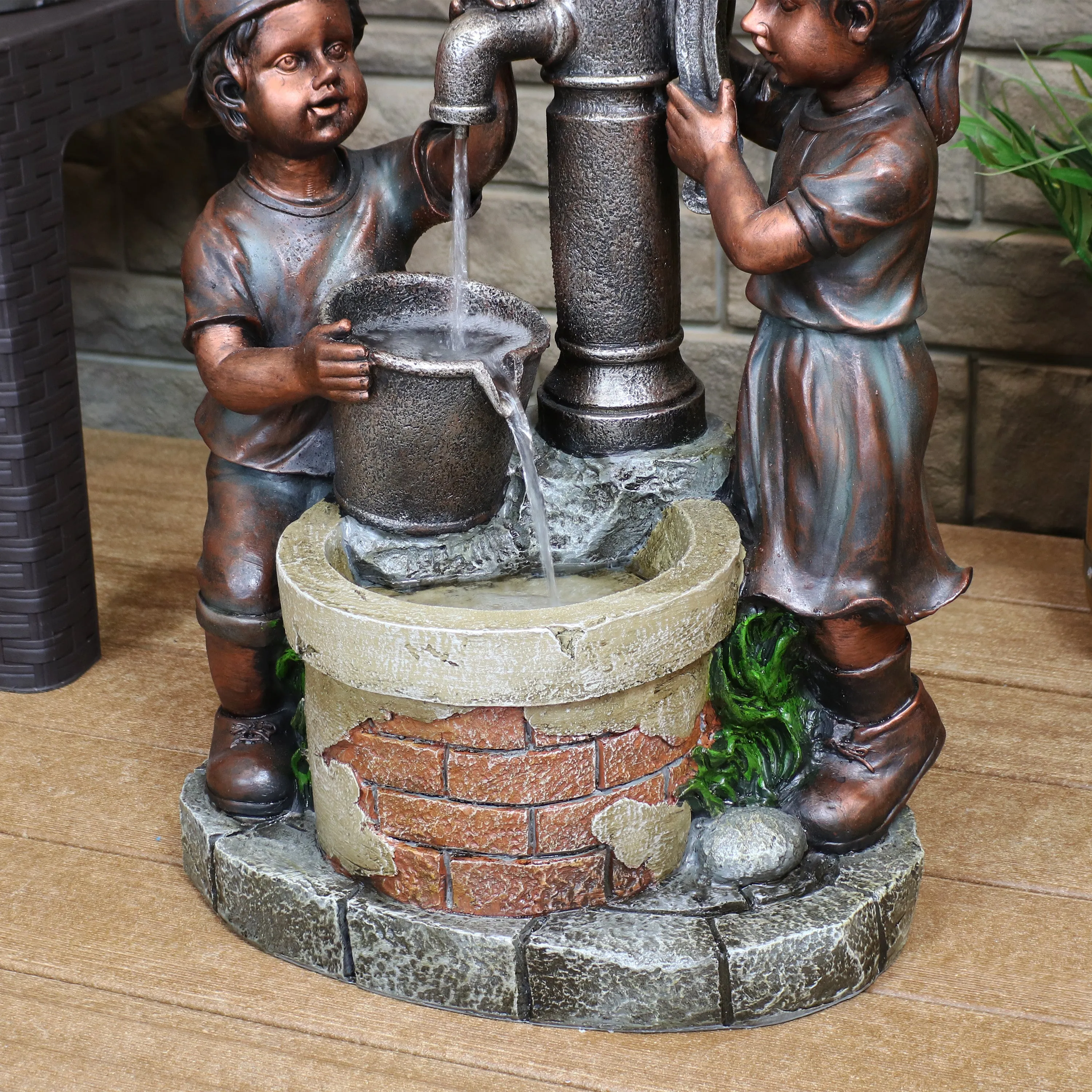 Sunnydaze Jack and Jill at Farmhouse Pump and Well Outdoor Fountain - 24"