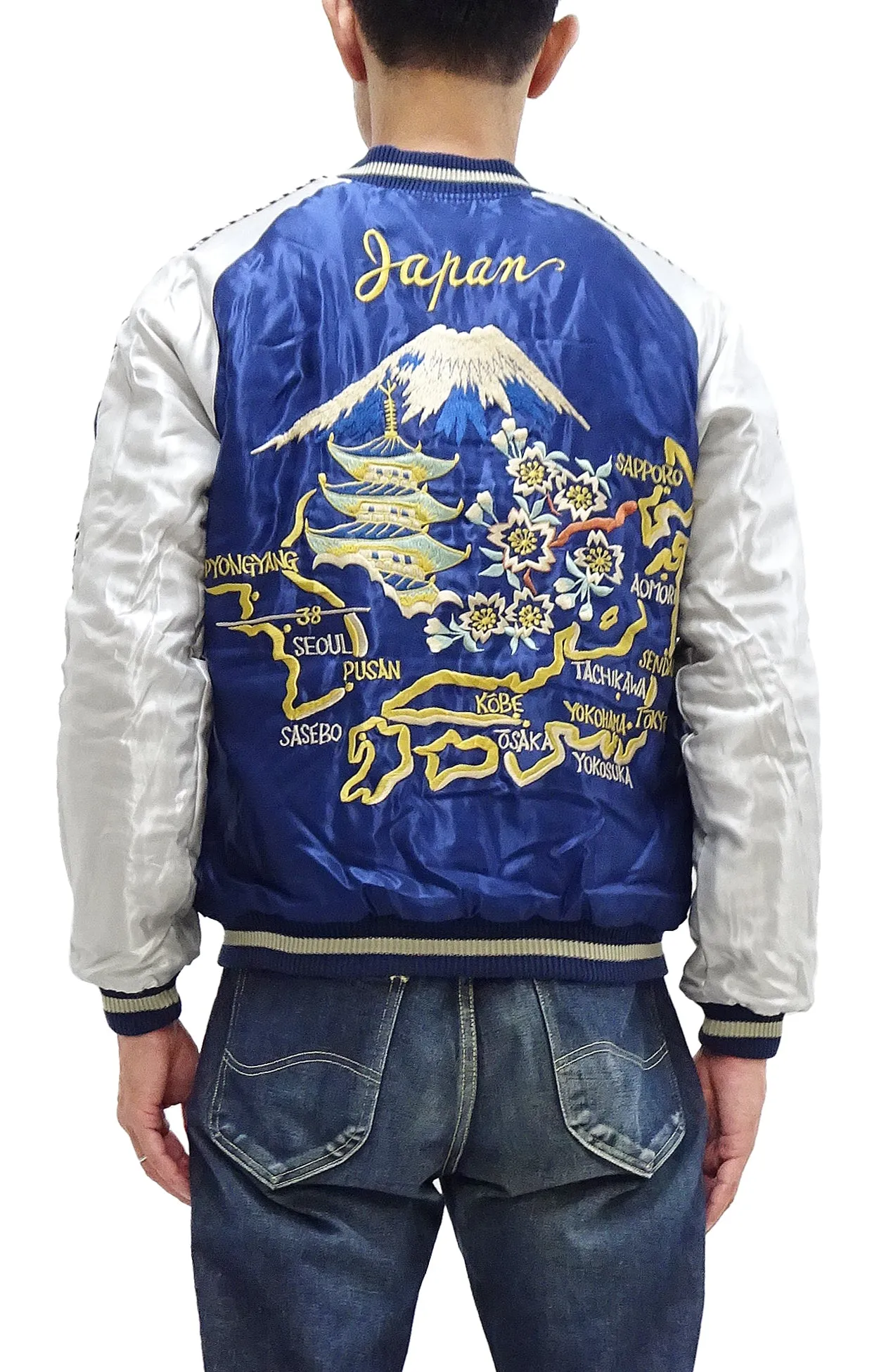 Tailor Toyo Japanese Souvenir Jacket TT15543 Men's Casual Acetate Quilted Sukajan Red Tiger x Japan Map TT15543-119