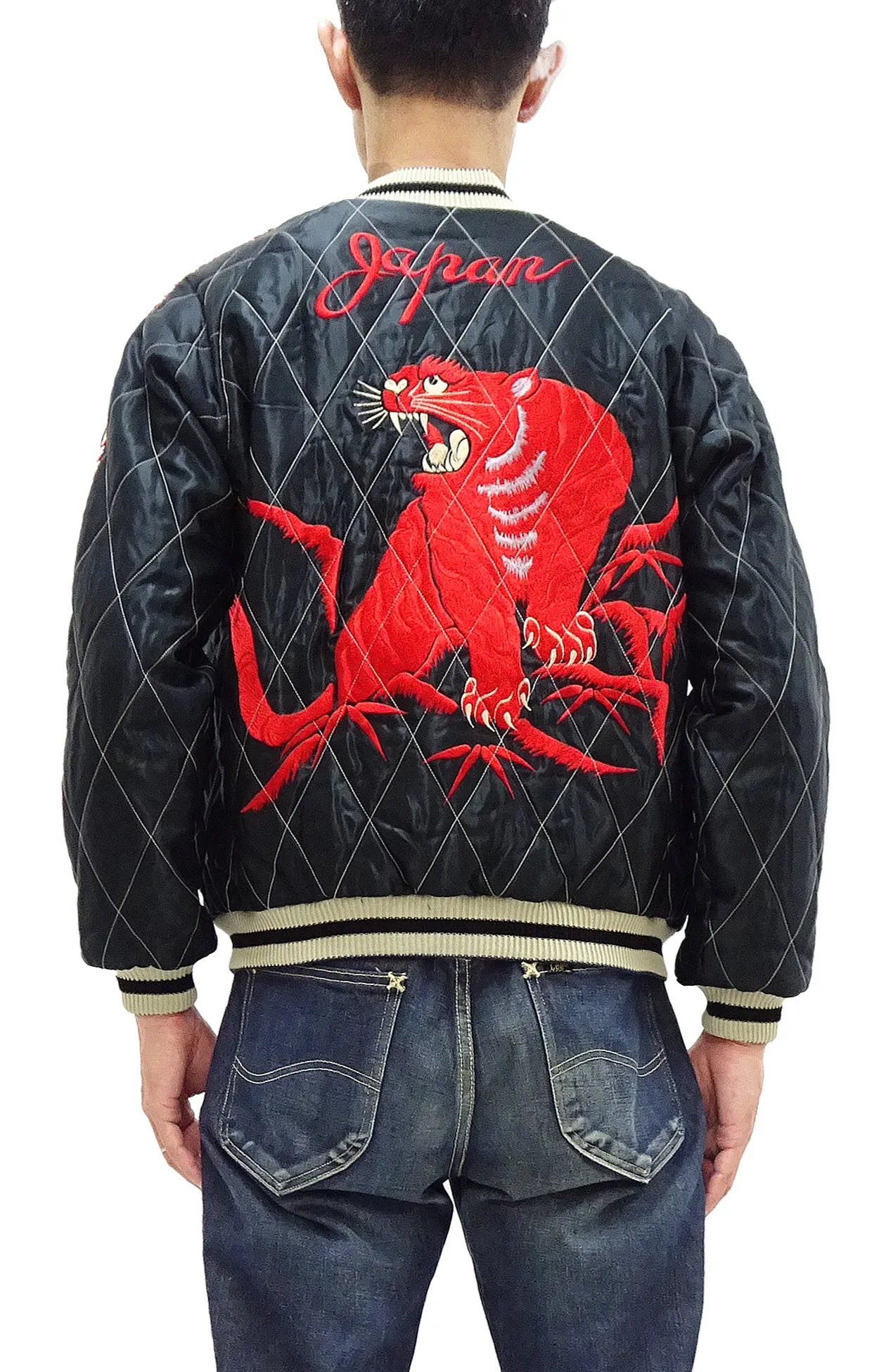 Tailor Toyo Japanese Souvenir Jacket TT15543 Men's Casual Acetate Quilted Sukajan Red Tiger x Japan Map TT15543-119