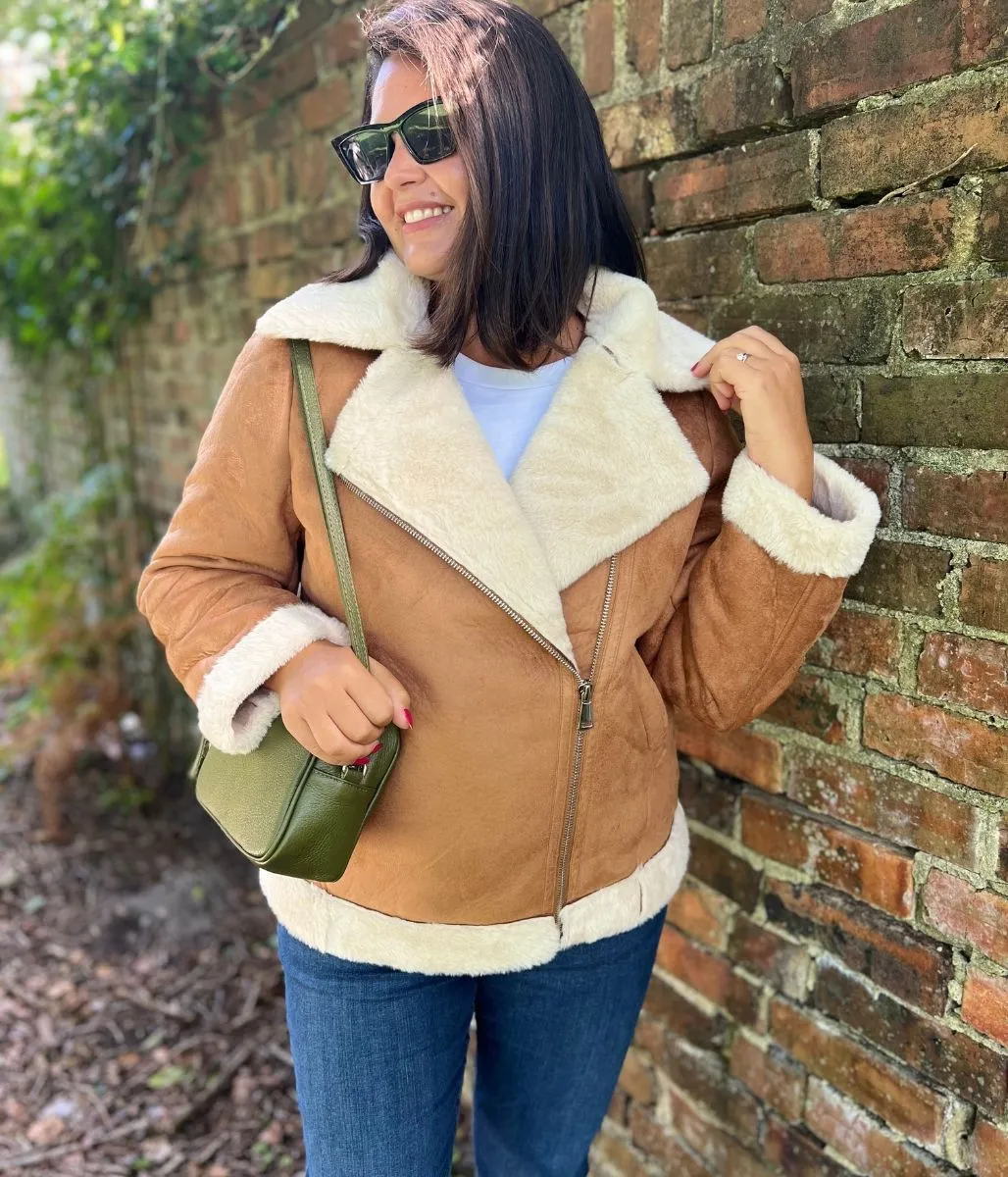 Tan Shannay Aviator Jacket