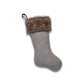 Ticking Stripe Stocking with Faux Fur Cuff