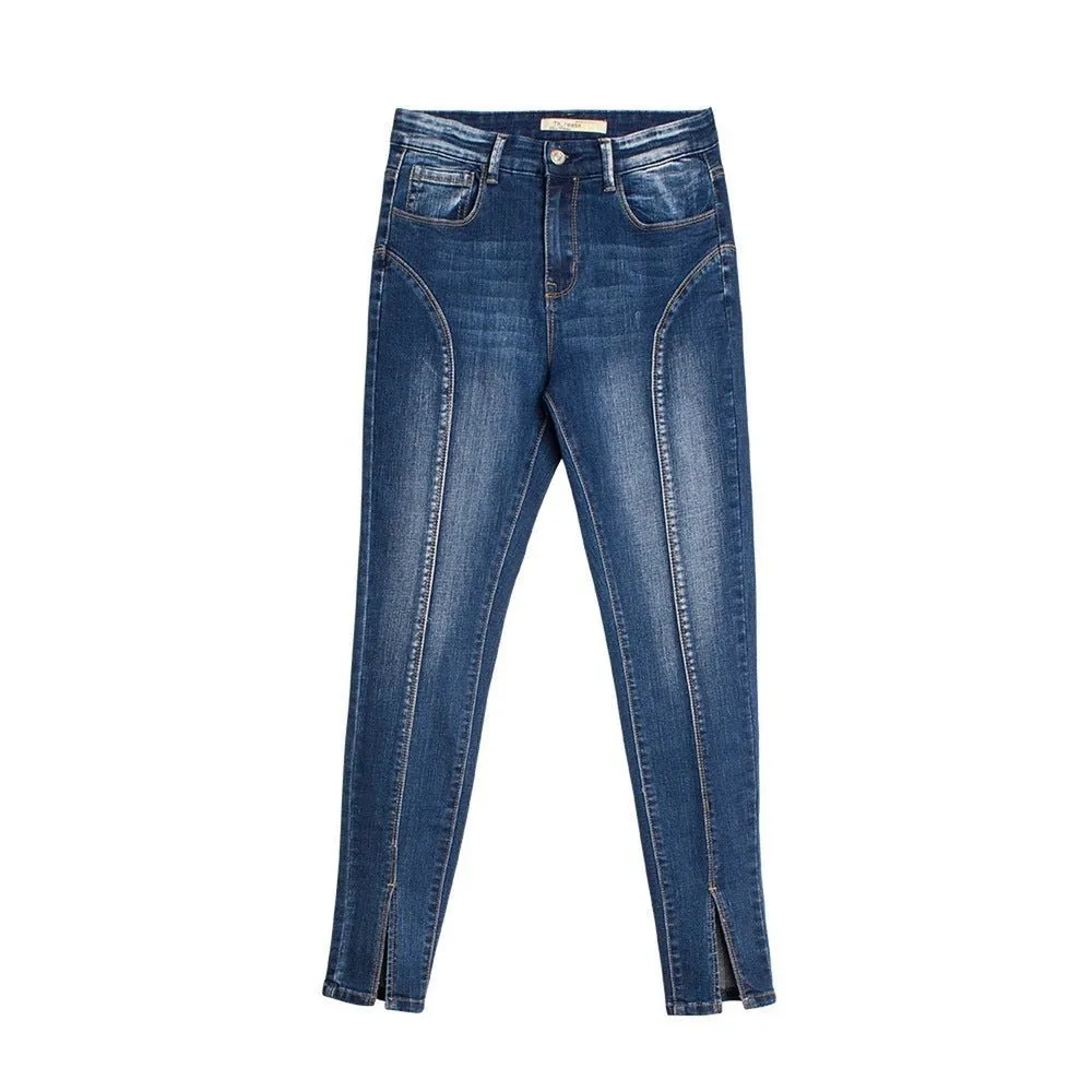 Trendy Split Hem Mid-Waist Jeans