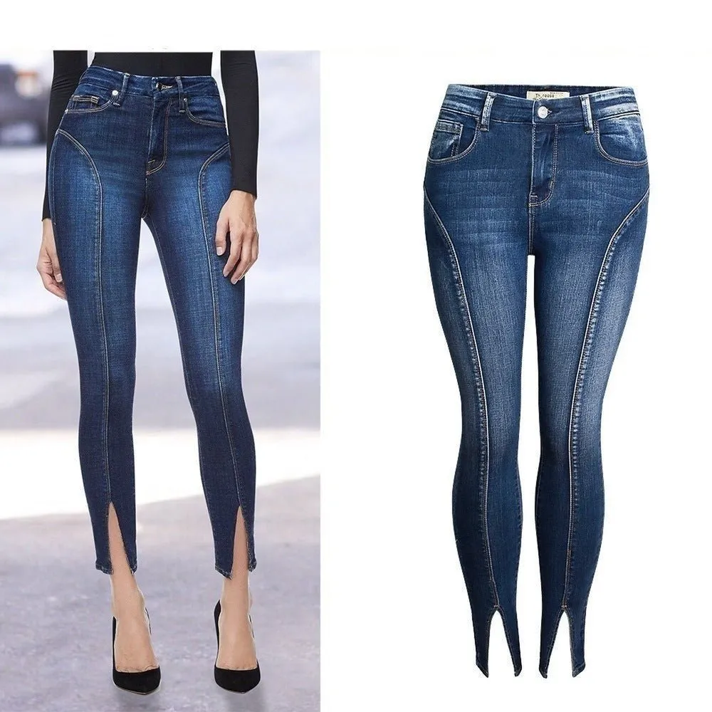 Trendy Split Hem Mid-Waist Jeans