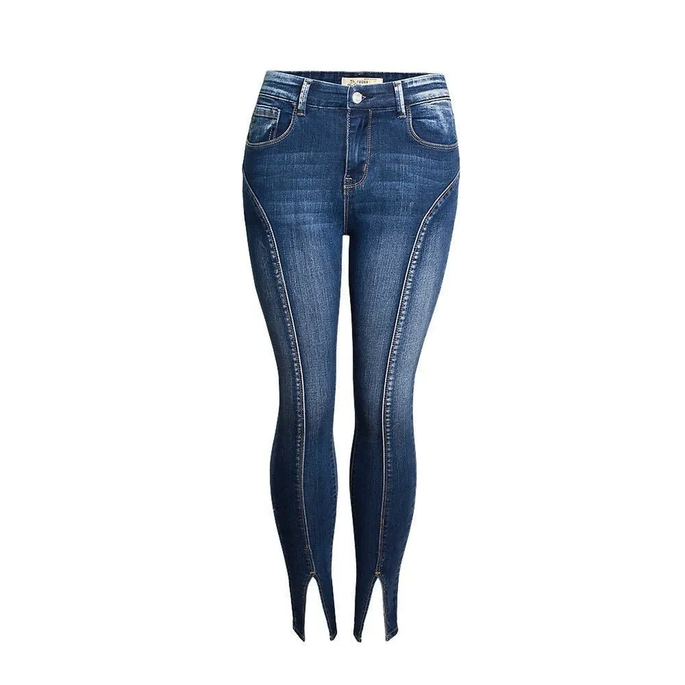 Trendy Split Hem Mid-Waist Jeans