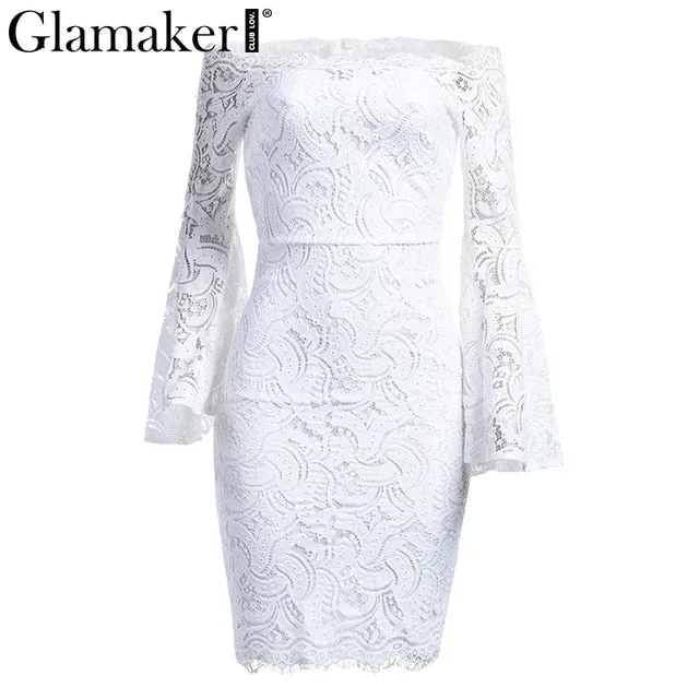 VenusFox Off Shoulder Lace Long Sleeve Bodycon Dress