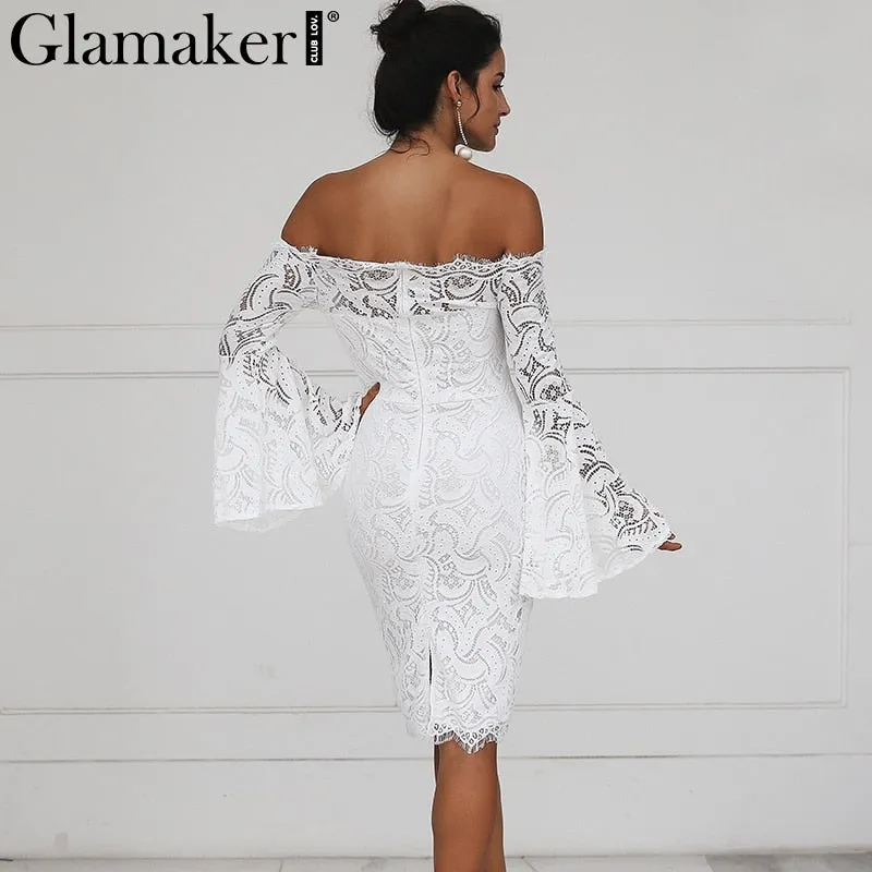 VenusFox Off Shoulder Lace Long Sleeve Bodycon Dress