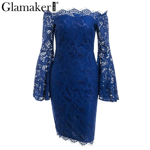 VenusFox Off Shoulder Lace Long Sleeve Bodycon Dress