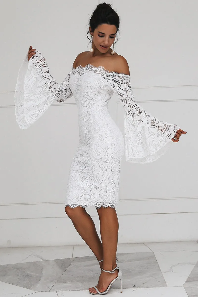 VenusFox Off Shoulder Lace Long Sleeve Bodycon Dress