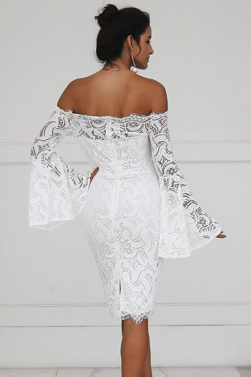 VenusFox Off Shoulder Lace Long Sleeve Bodycon Dress