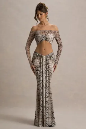 Vitality | Snake Print Ruched Drape Maxi Skirt