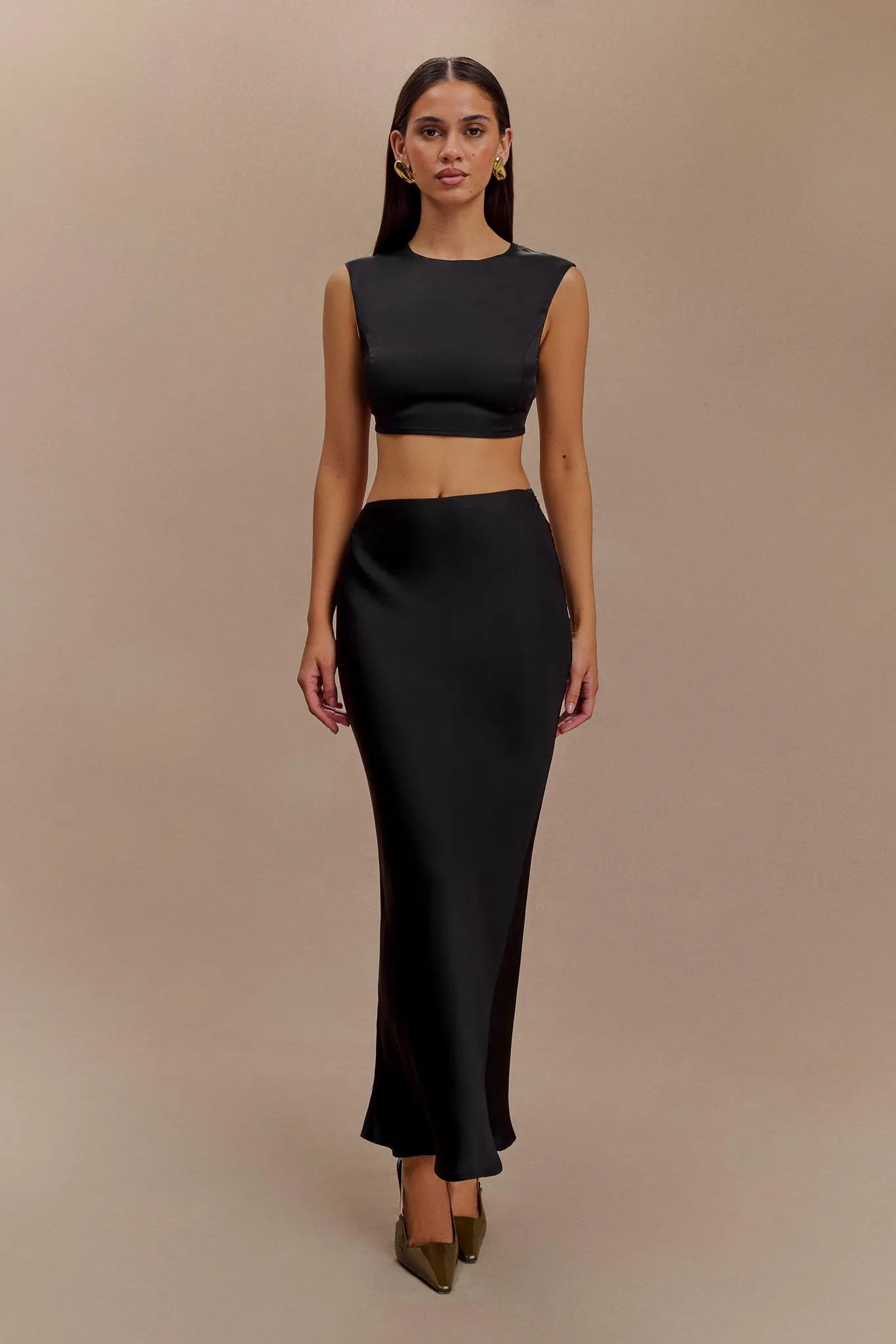 Viviana Satin Maxi Skirt - Black