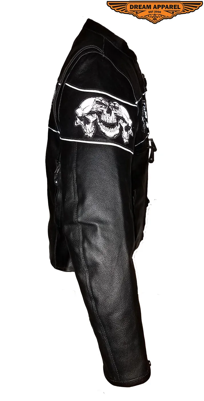 Women's Black Motorcycle Jacket with Reflective Skulls