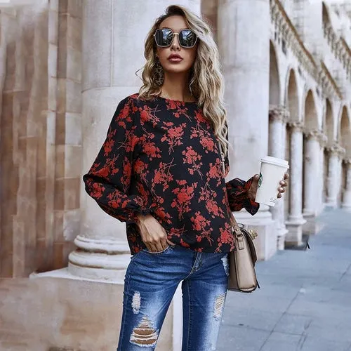 Women's Floral Print Long Sleeve Blouse Top