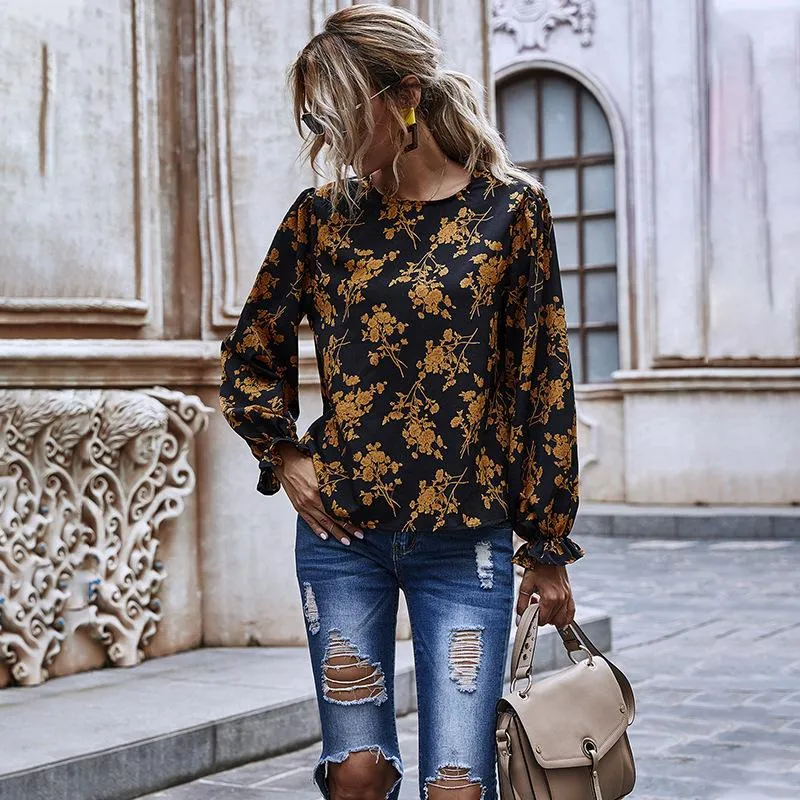 Women's Floral Print Long Sleeve Blouse Top