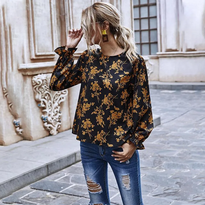 Women's Floral Print Long Sleeve Blouse Top