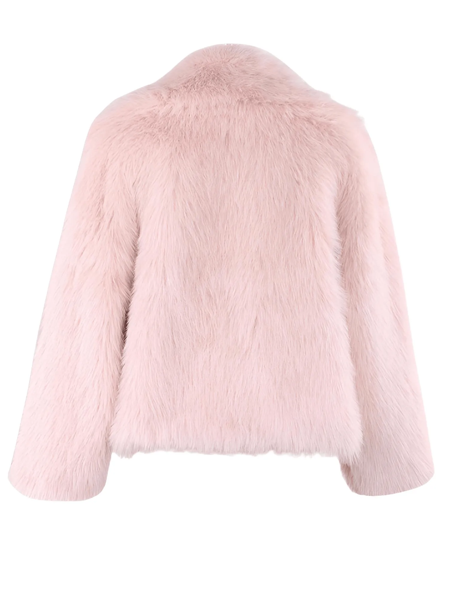 Women's Short Pink Faux Fur Coat With Big Collar and Pockets Fluffy Jacket For Women