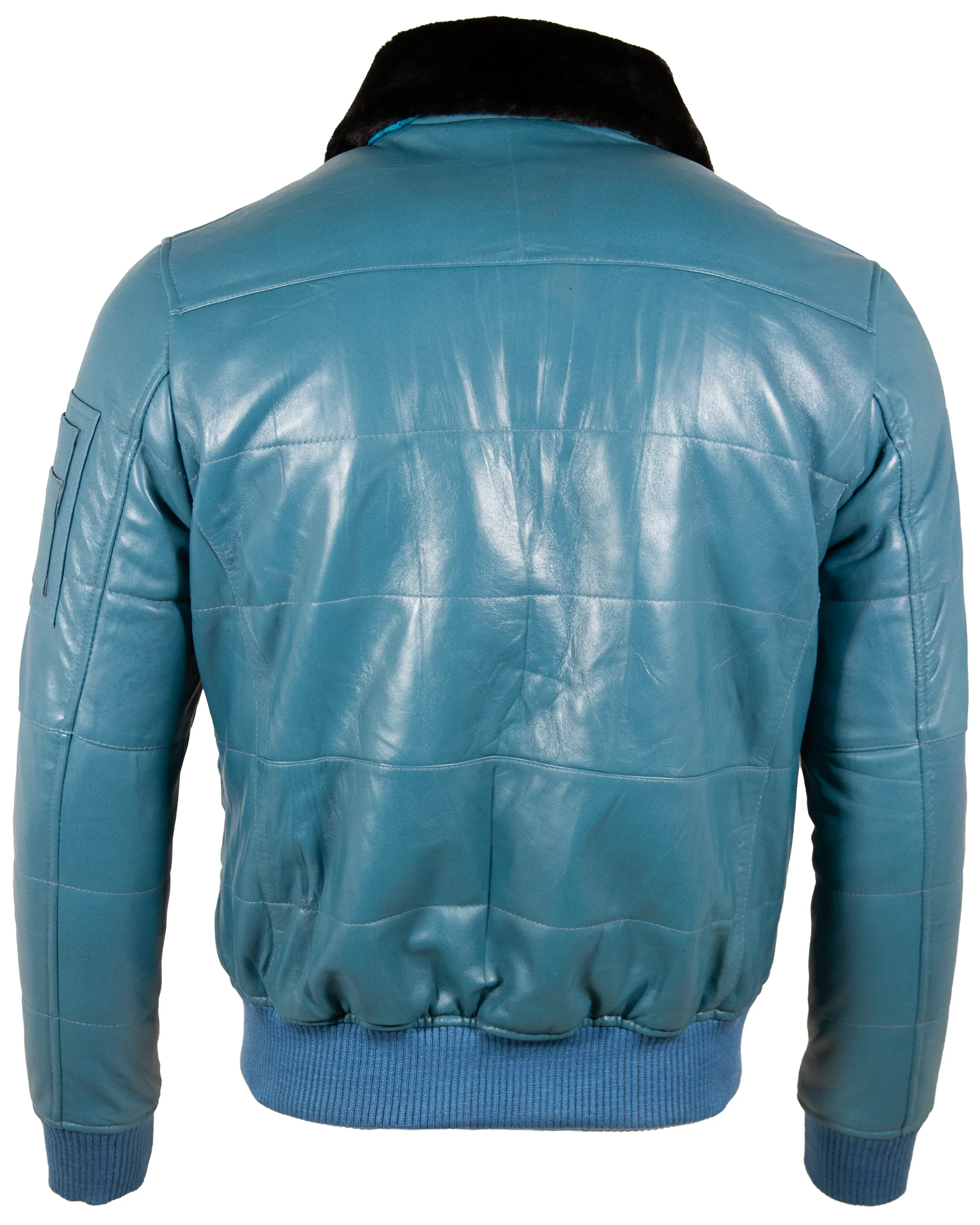 ZADV Men's Puffer Fur Aviator Bomber Jacket - Denim Blue